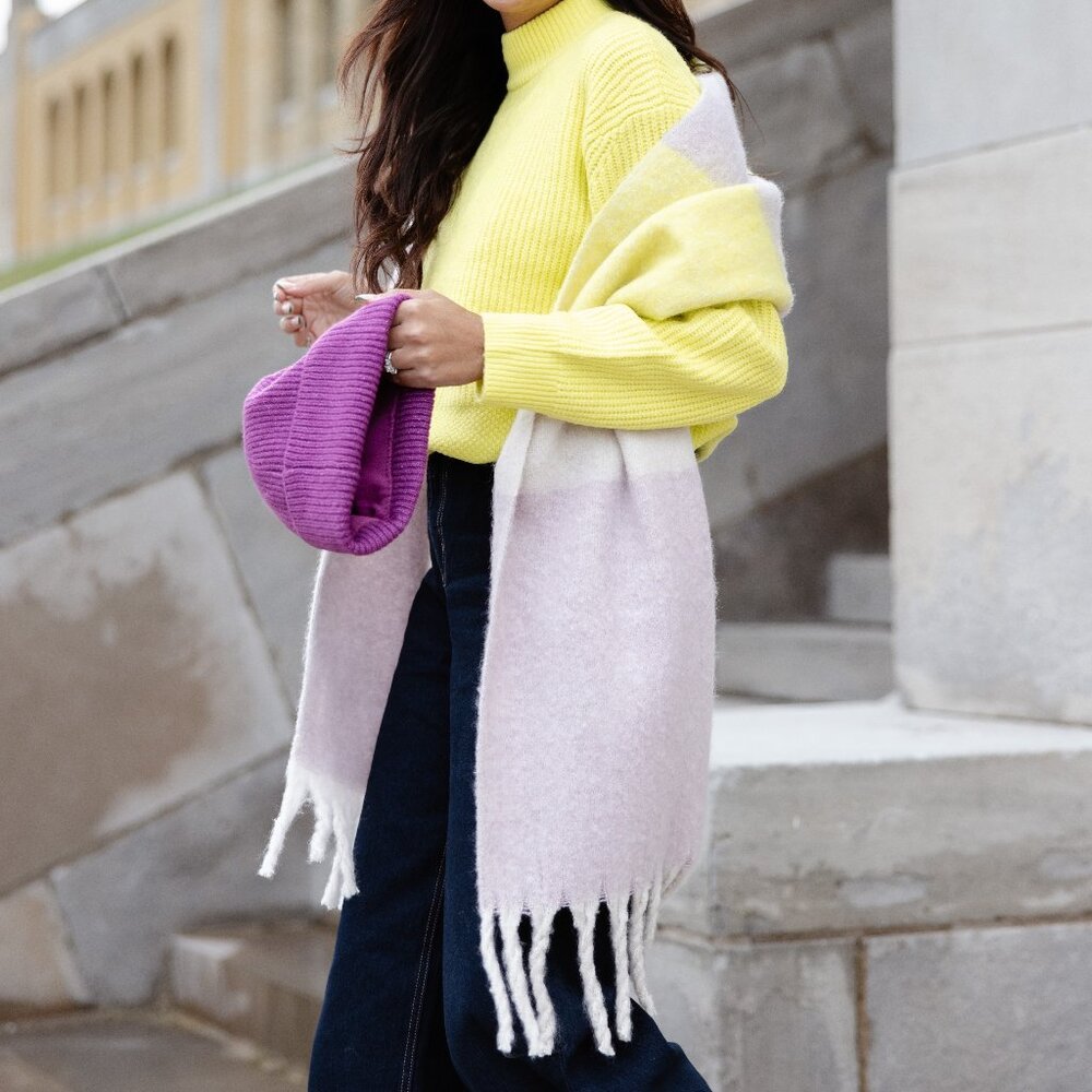Reitmans Purple/Lavender scarf with Chartreuse stripe and White stripe - Picture 2 of 6